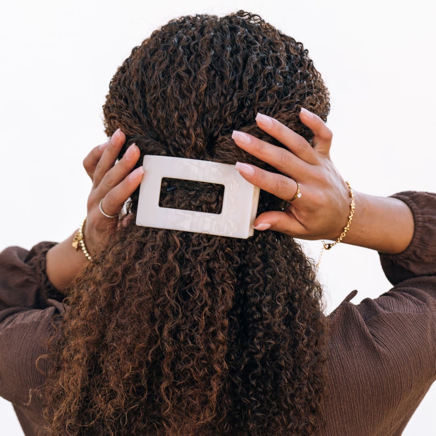 Almond Beige Medium Flat Rectangle Hair Clip